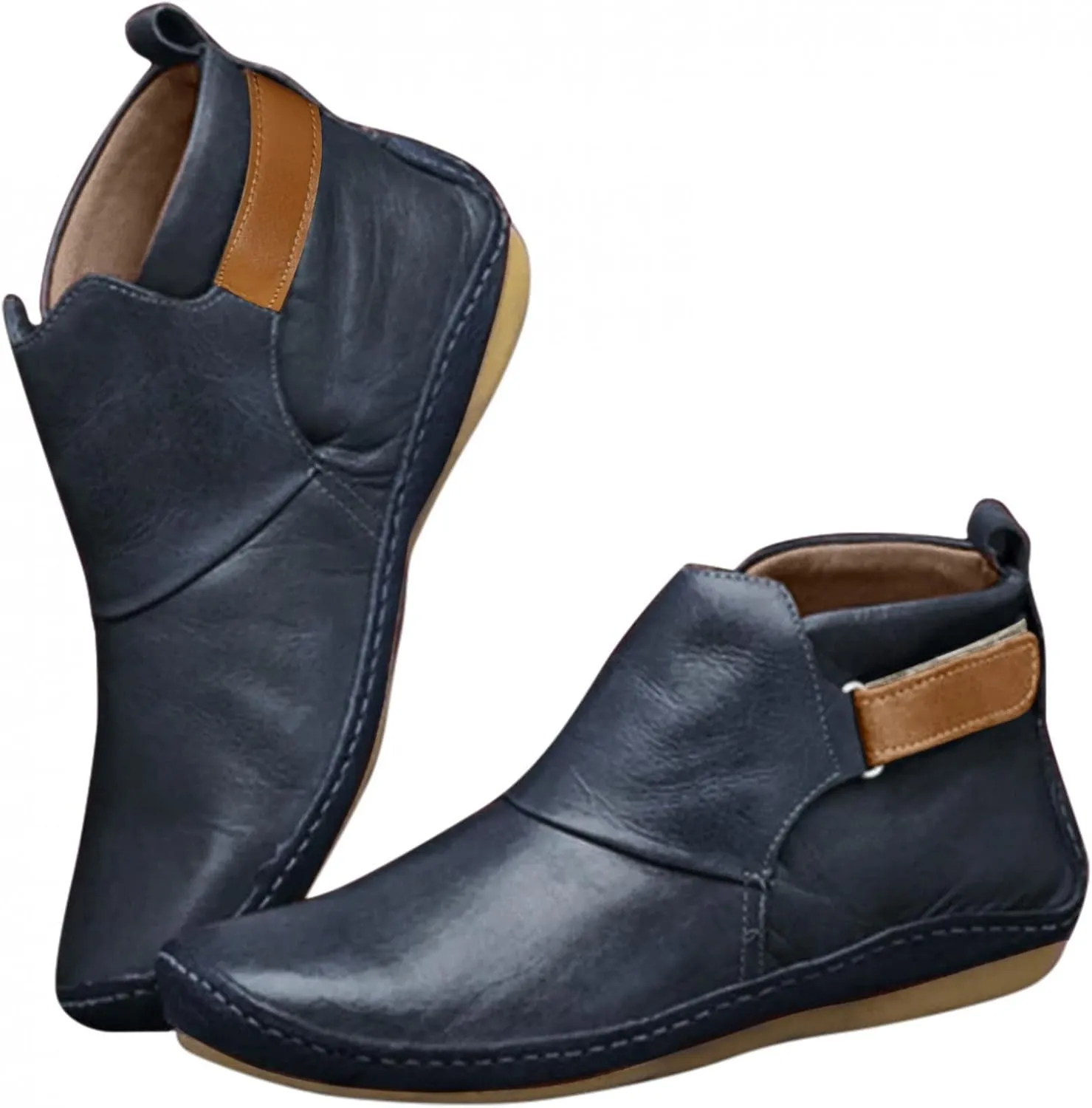 Ankle Boots for Women No Heel 2022 New Arch Support Boots Side Zipper Vintage Leather Damping Shoes Flat Booties