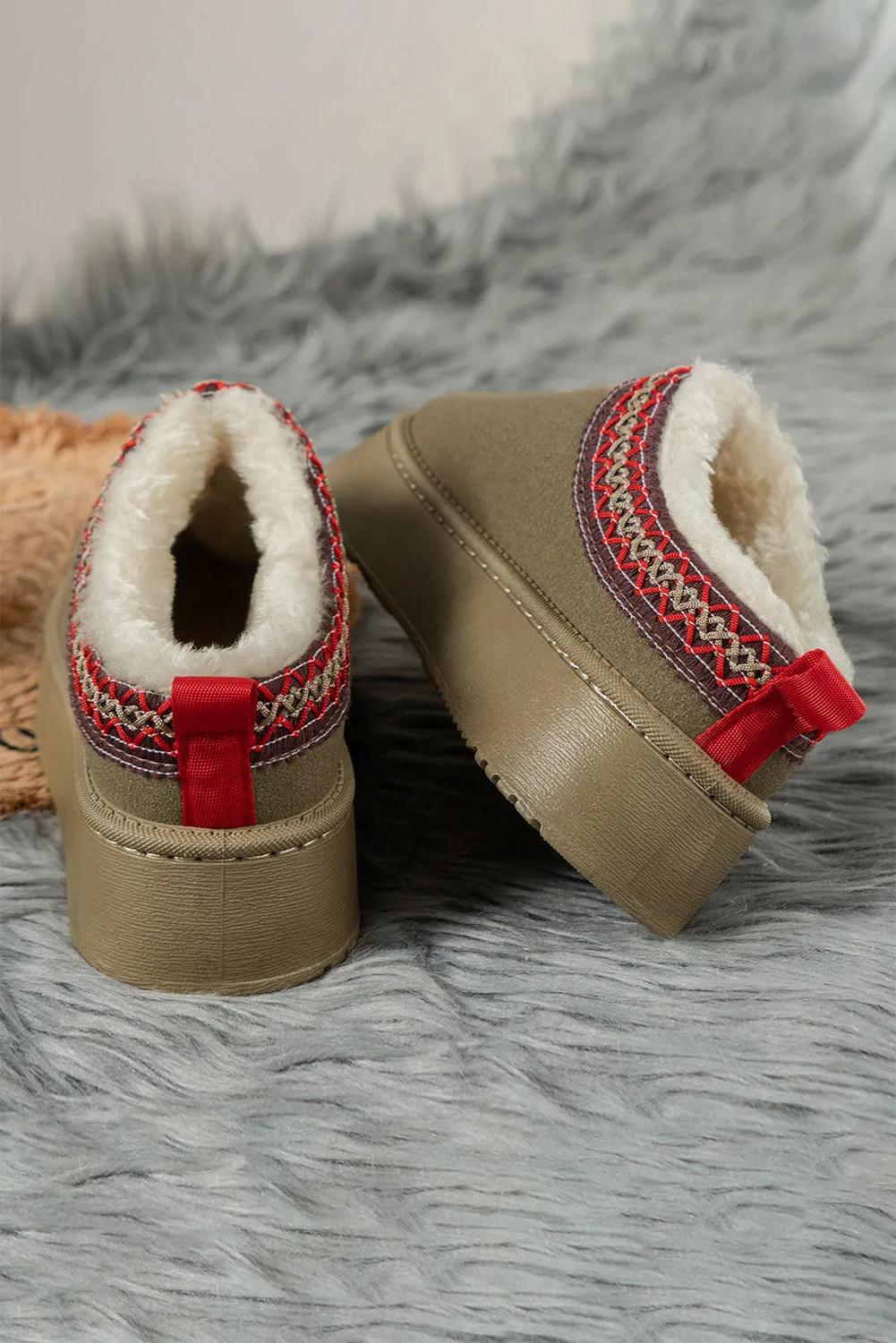 Black Contrast Print Suede Plush Lined Snow Boots