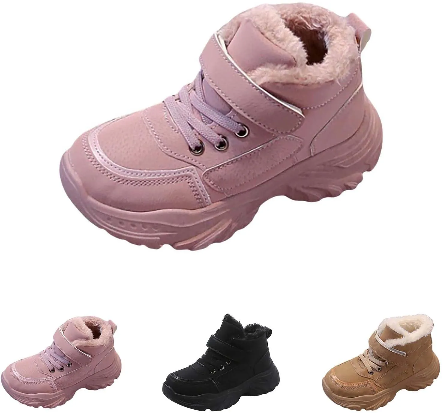 Boys Girls Snow Ankle Boots Winter Slip On Warm  Lined Lightweight Water-Proof Cold Weather Sport Shoes