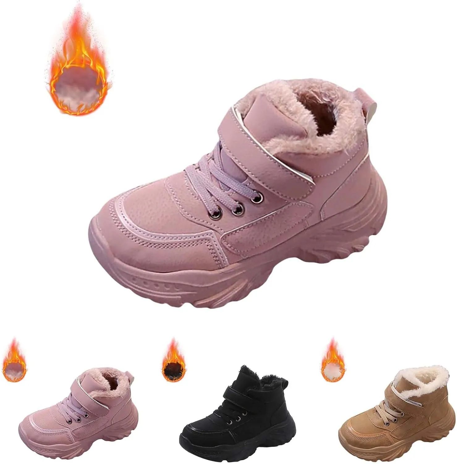 Boys Girls Snow Ankle Boots Winter Slip On Warm  Lined Lightweight Water-Proof Cold Weather Sport Shoes