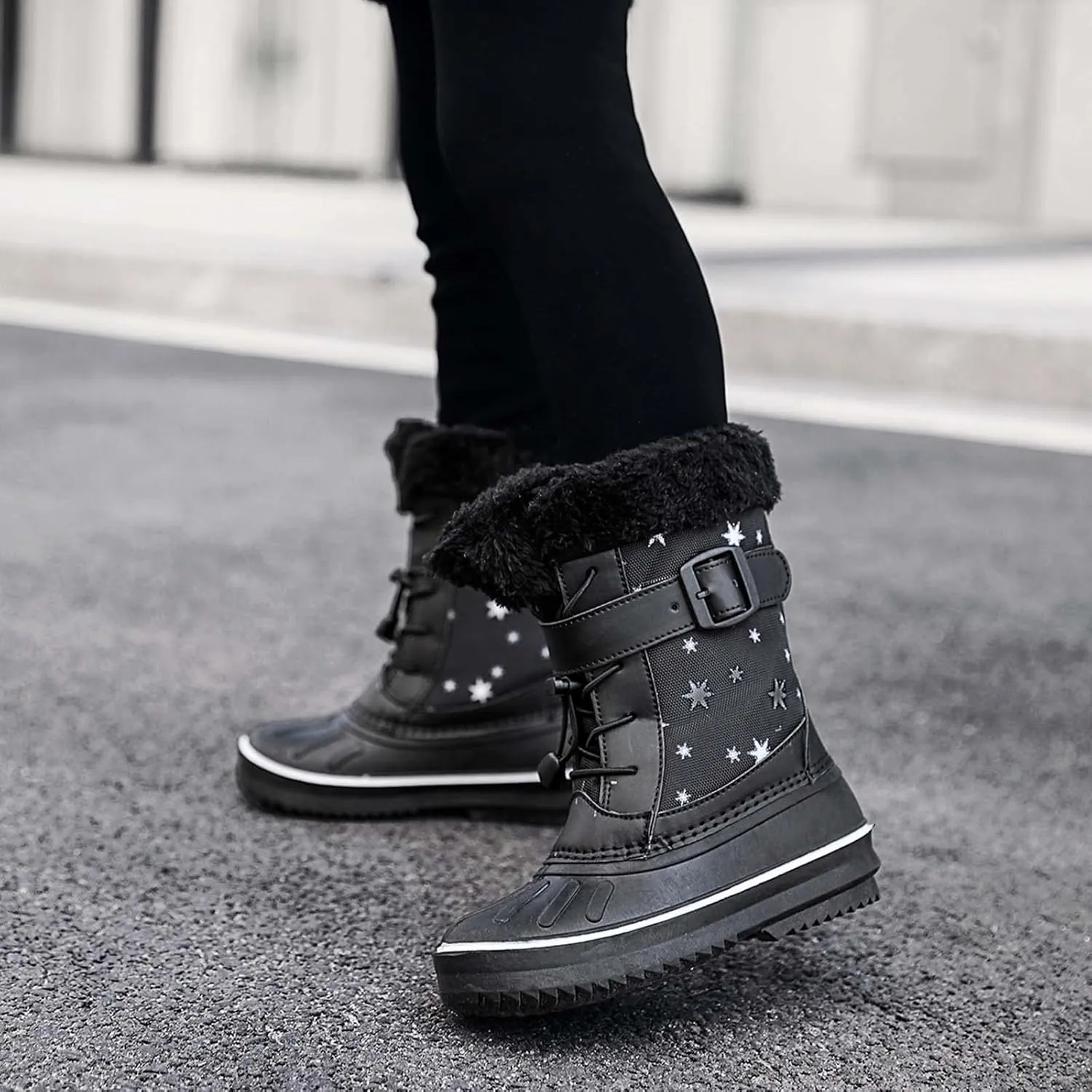 CERYTHRINA Unisex-Child Bootie Snow Boot Duck Girls and Boys Lace Up Rain Duck Boots