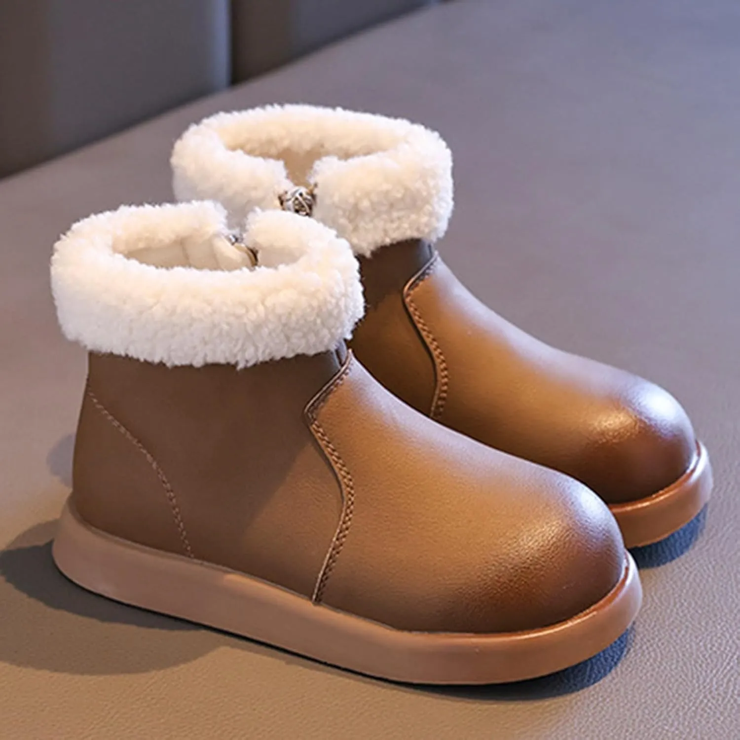 Girls Fuzzy Warm Winter Short Boots with Furry Faux Fr ining Thick Bootie Shoes for Toddler Little/Big Kids
