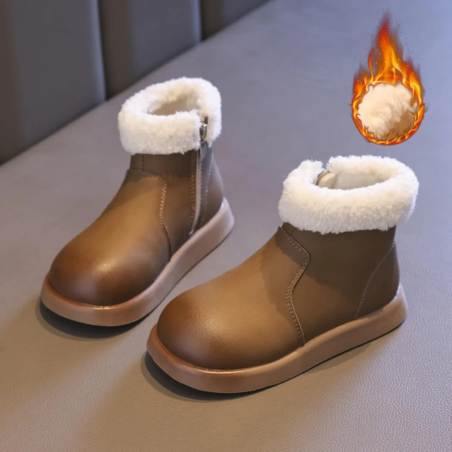 Girls Fuzzy Warm Winter Short Boots with Furry Faux Fr ining Thick Bootie Shoes for Toddler Little/Big Kids
