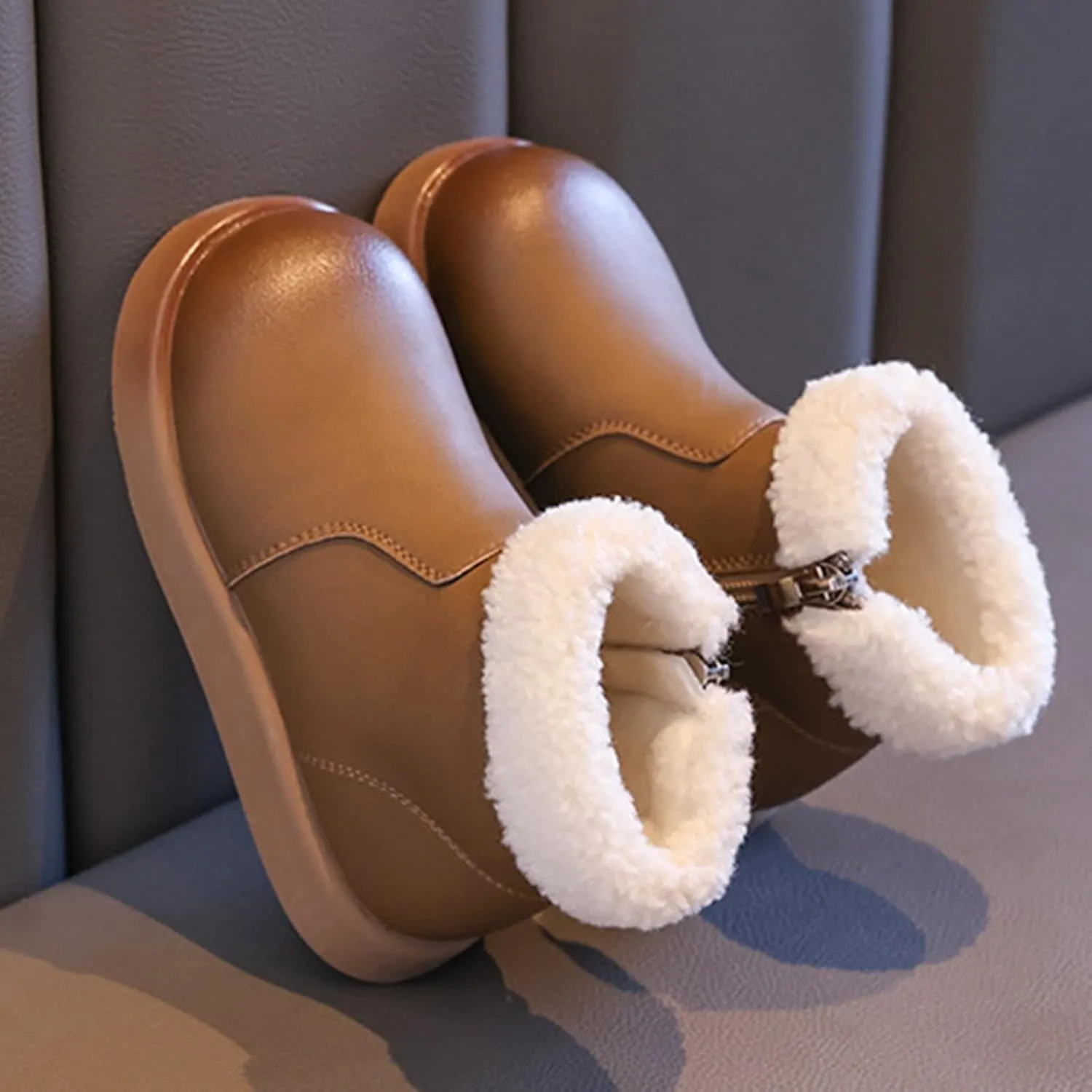 Girls Fuzzy Warm Winter Short Boots with Furry Faux Fr ining Thick Bootie Shoes for Toddler Little/Big Kids