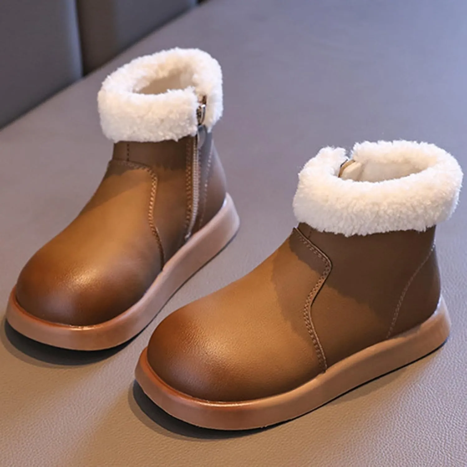 Girls Fuzzy Warm Winter Short Boots with Furry Faux Fr ining Thick Bootie Shoes for Toddler Little/Big Kids