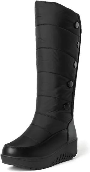 Helenbra Women's Waterproof Down Cotton Platform Mid-Calf Boots,Hand Stitching Leather Stitching Plush Lined Warm Mid Calf Boots Fashion Outdoor Non Slip Winter Snow Boots
