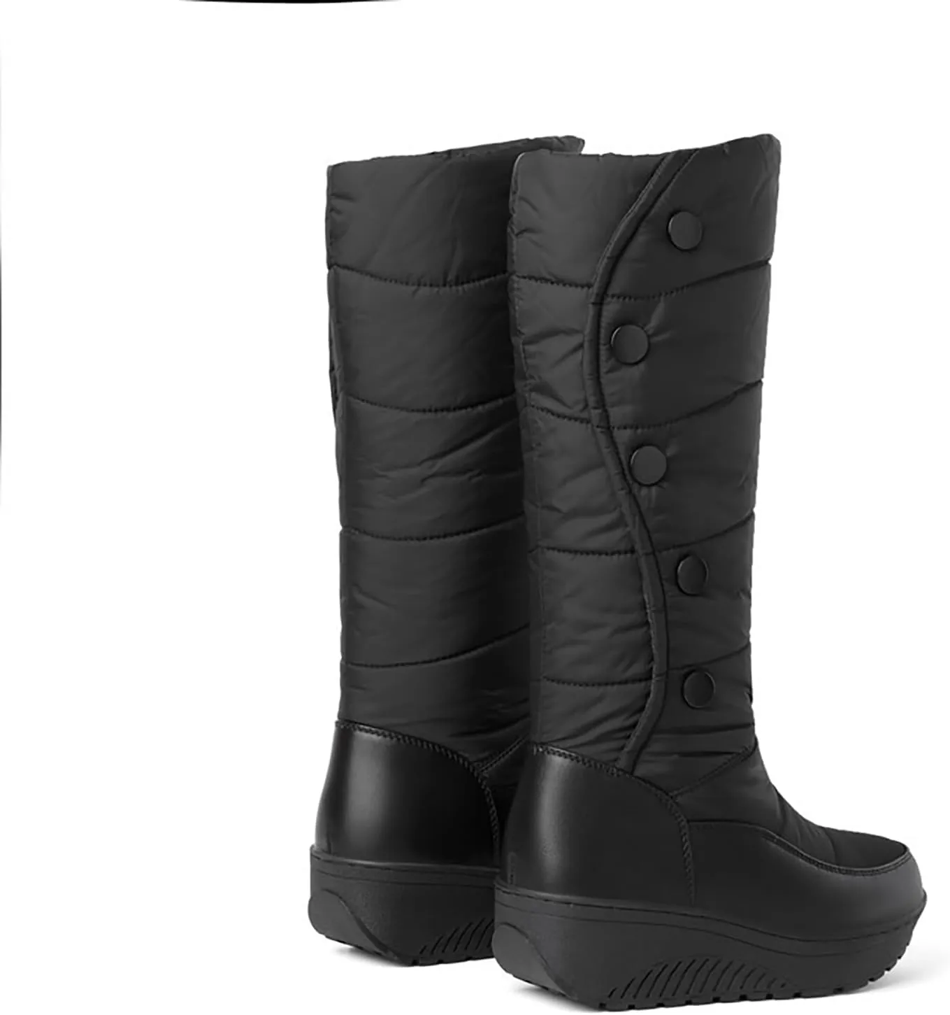 Helenbra Women's Waterproof Down Cotton Platform Mid-Calf Boots,Hand Stitching Leather Stitching Plush Lined Warm Mid Calf Boots Fashion Outdoor Non Slip Winter Snow Boots