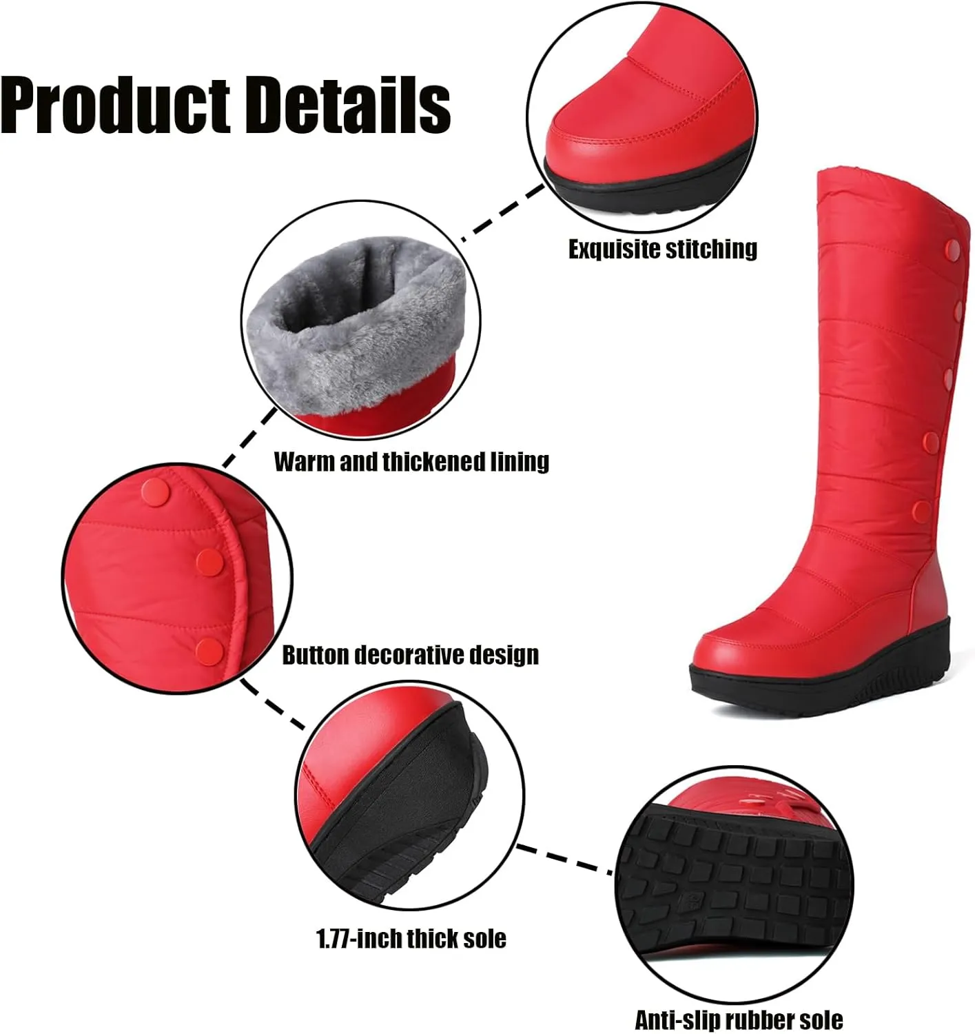 Helenbra Women's Waterproof Down Cotton Platform Mid-Calf Boots,Hand Stitching Leather Stitching Plush Lined Warm Mid Calf Boots Fashion Outdoor Non Slip Winter Snow Boots