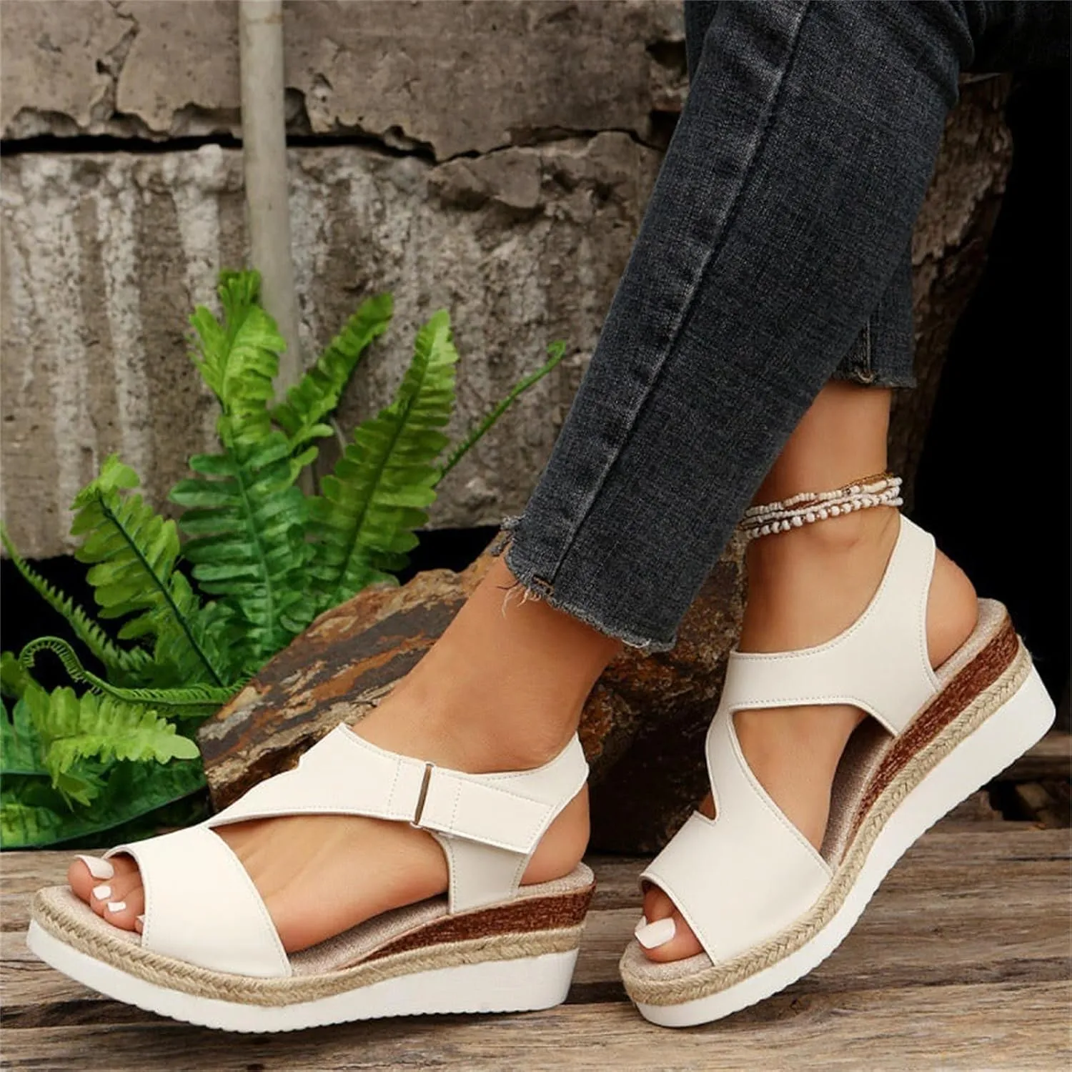 Women's Platform Sandals Open Toe Ankle Strap Wedge Sandal Platform Espadrilles Wedges Sandals Crisscross Slip On Shoes Dressy Summer Shoes Casual Walking Sandal