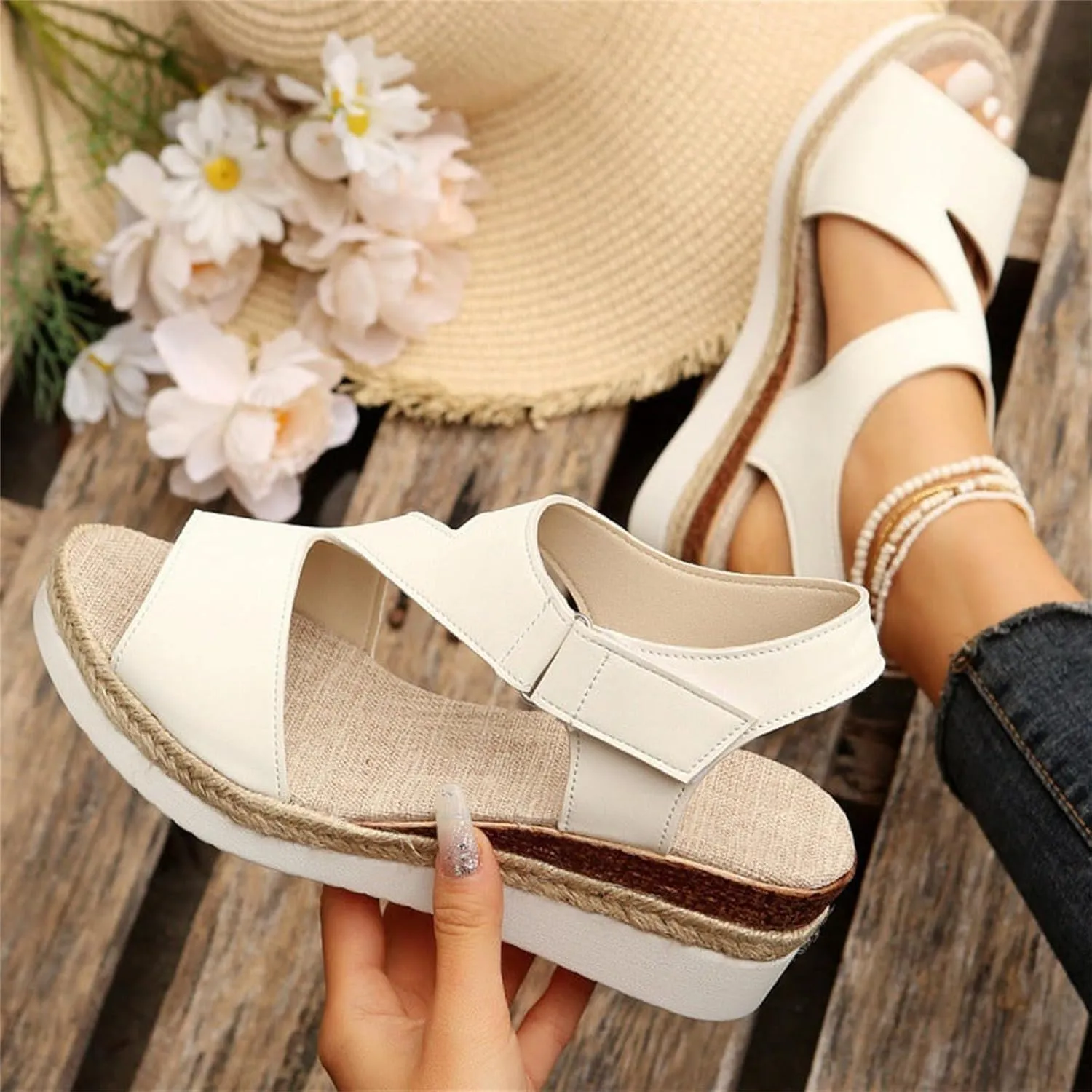 Women's Platform Sandals Open Toe Ankle Strap Wedge Sandal Platform Espadrilles Wedges Sandals Crisscross Slip On Shoes Dressy Summer Shoes Casual Walking Sandal