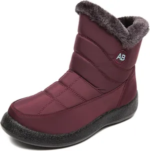 Womens Snow Boots Waterproof,Casual Cold-Weather Warm Winter Boots Women,High Top Trekking Walking Womens Slip On Winter Shoes,Non-Slip Rubber Outsole